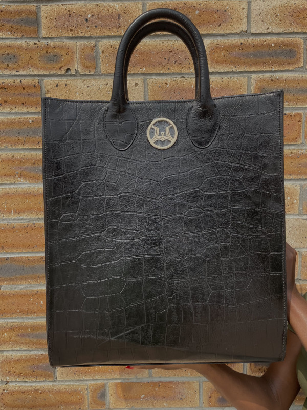 Backpack Man Tote: Black Crocodile Print