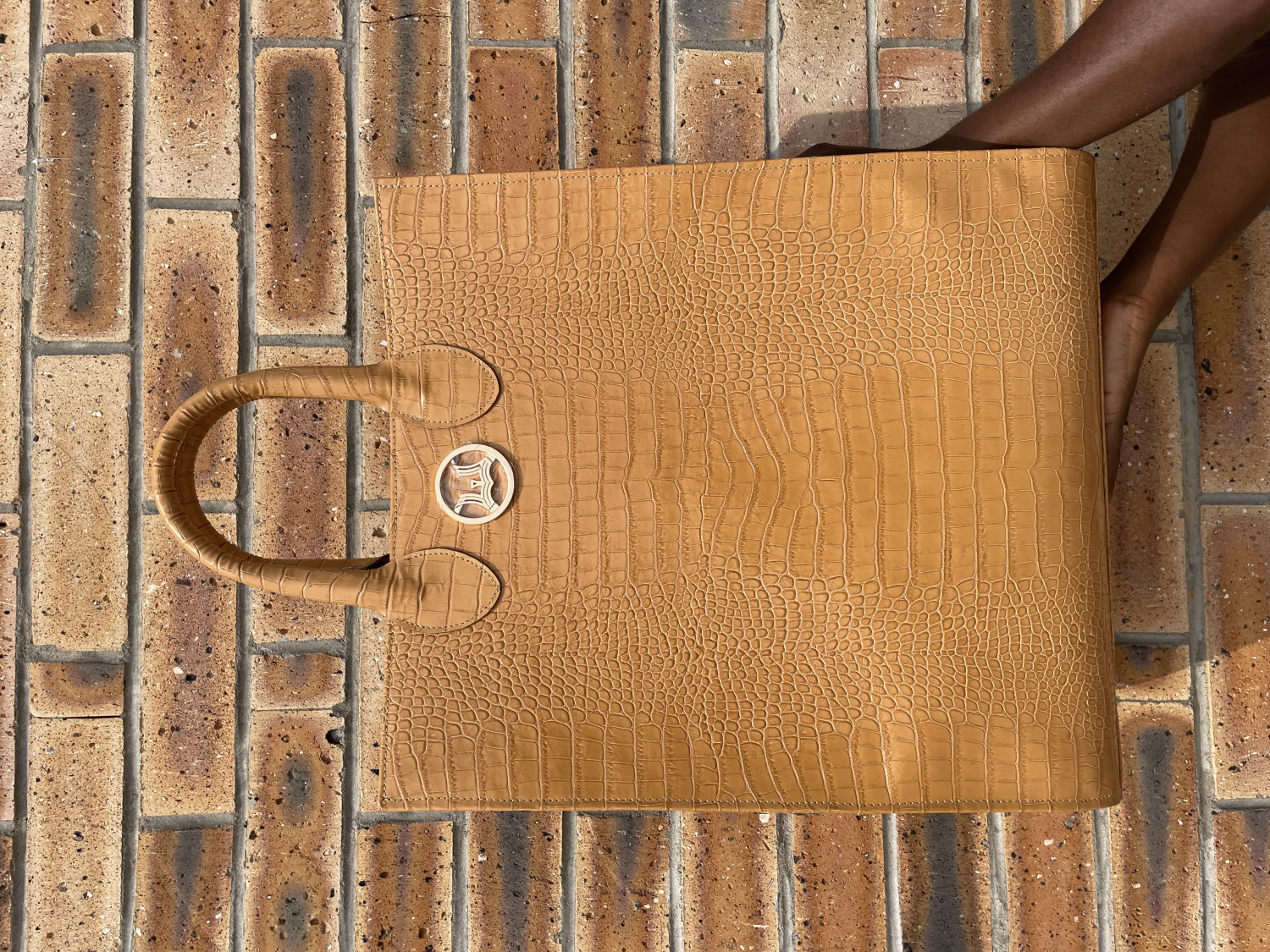 Man Tote: Buttermilk Crocodile Print