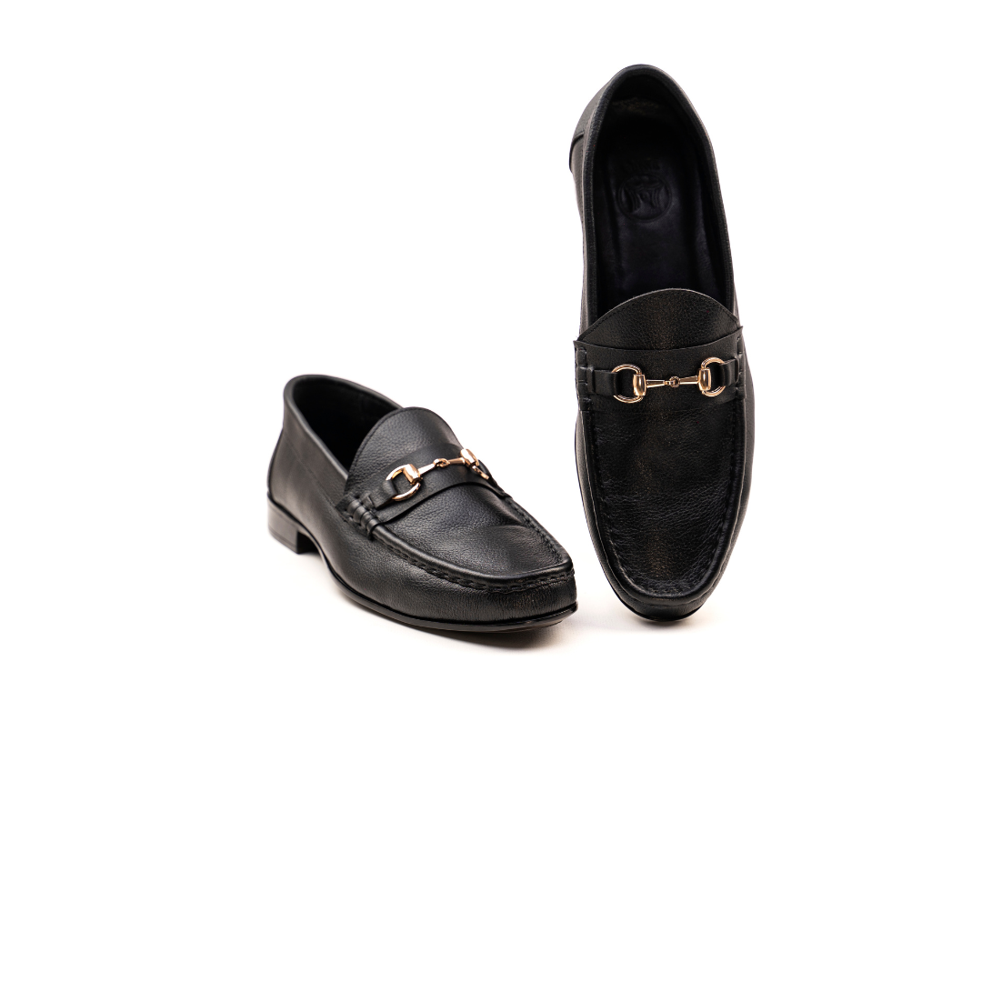 Loafers: Black with Horse-Bit Buckle