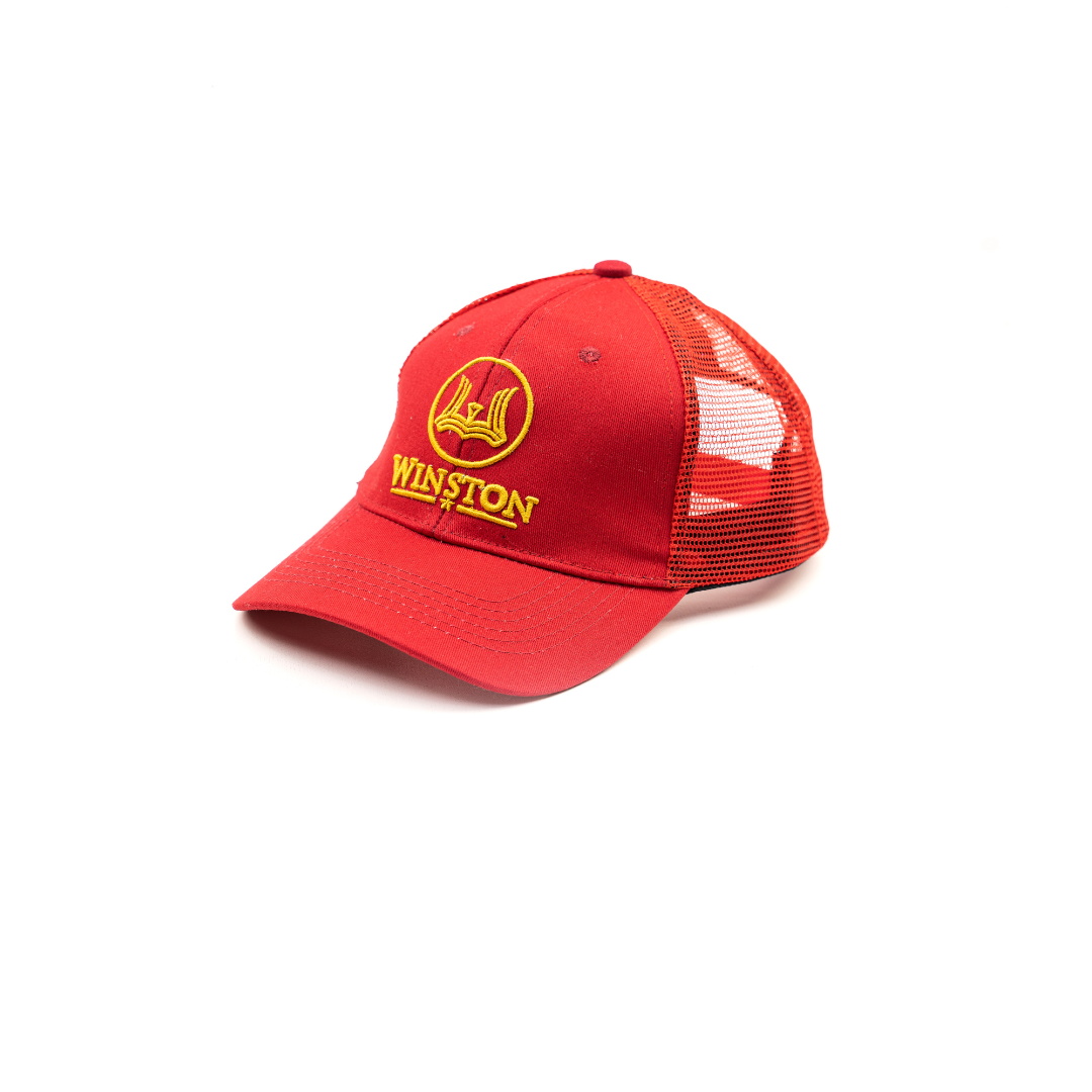 Classic Baseball Cap: Red Half Mesh with Winston Logo