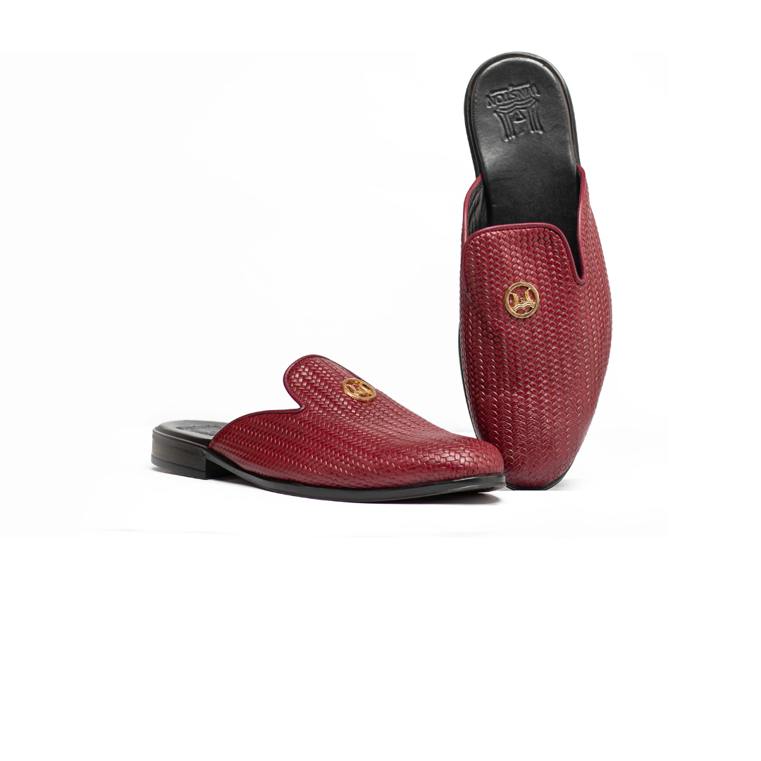 Basket Woven Leather Mules: Ox Blood