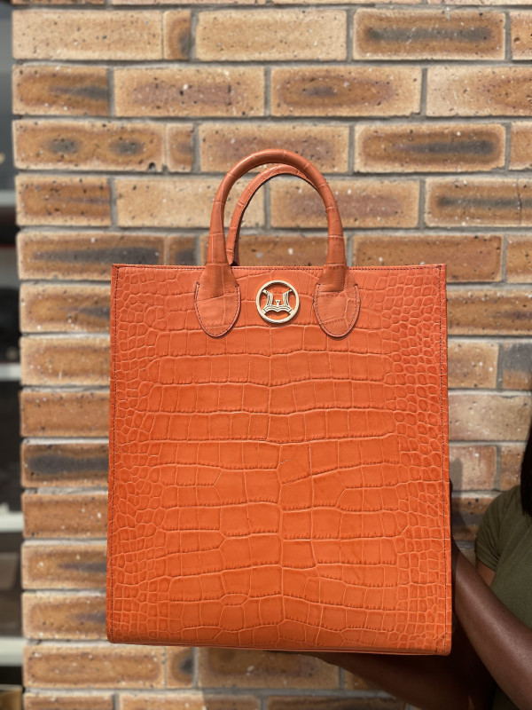 Man Tote: Orange Crocodile Print