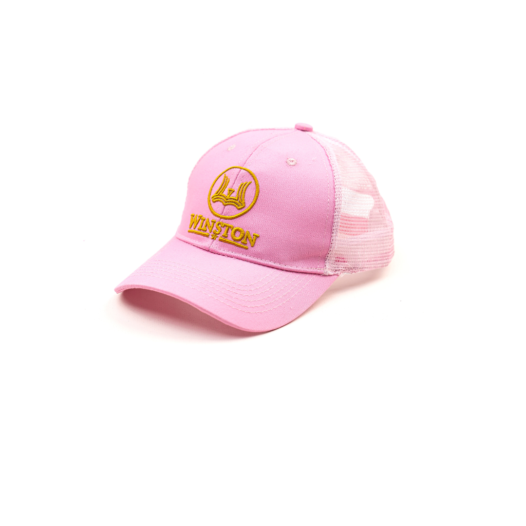 Classic Baseball Cap: Baby Pink Half Mesh with Winston Logo