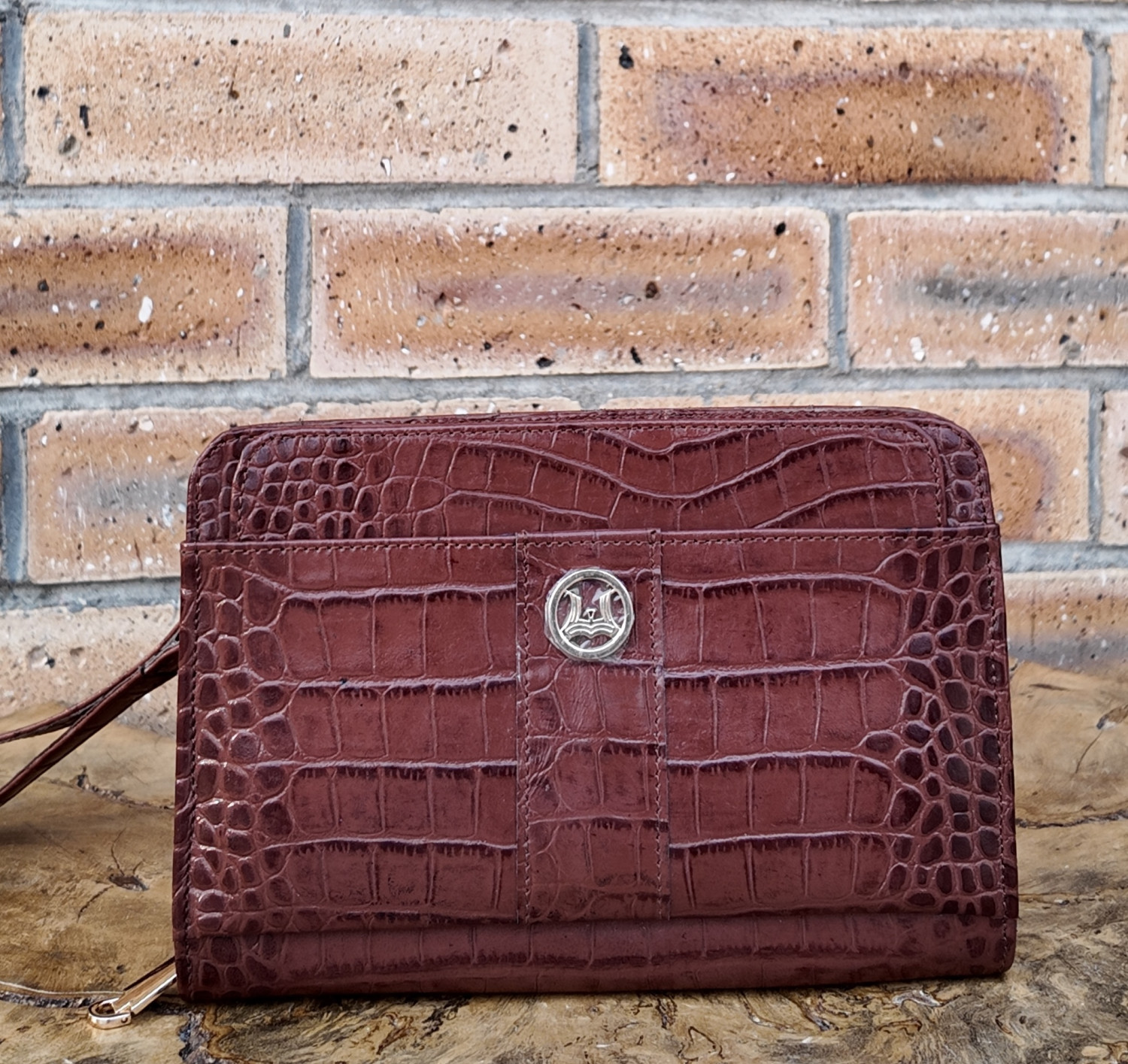 Man Bag II: Hickory Brown Crocodile Print