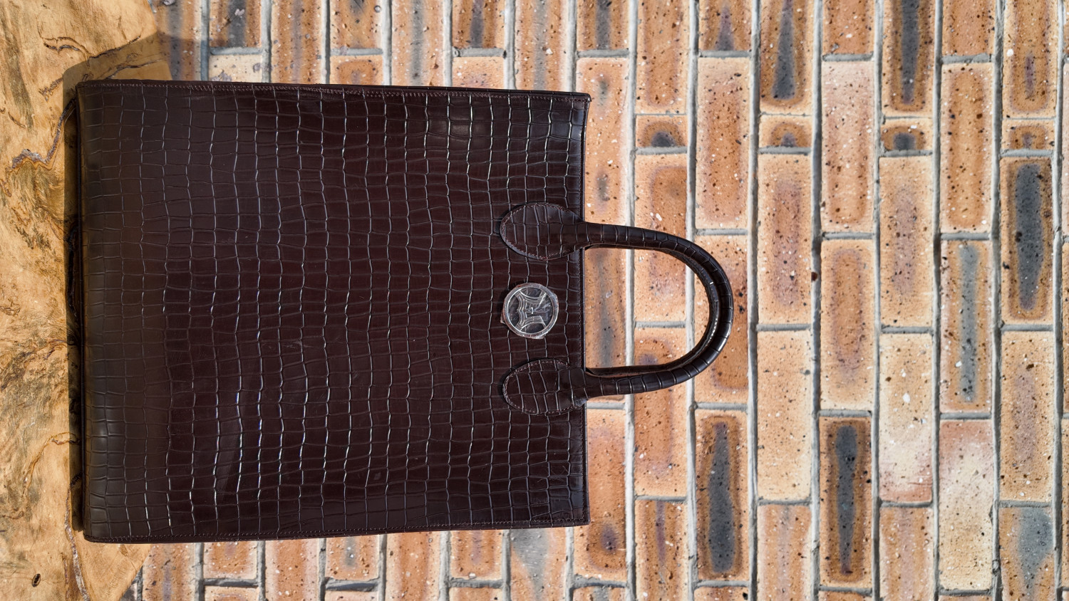 Man Tote: Deep Brown Crocodile Print