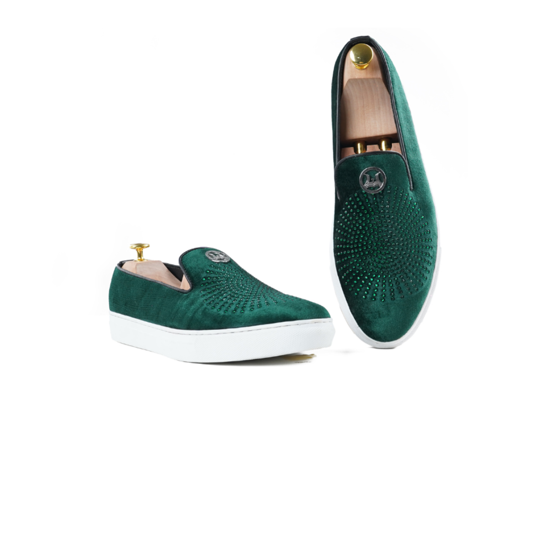 Crystal Velvet Sneakers: Green