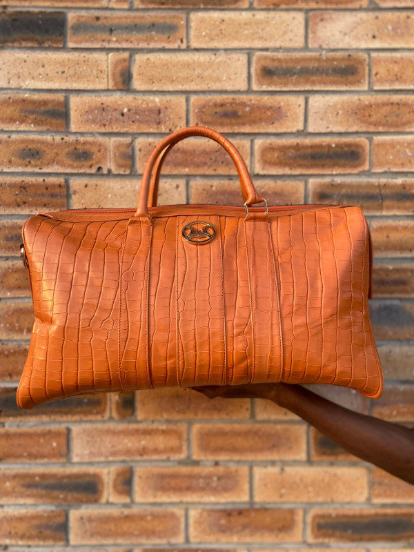 Duffle Bag: Orange Crocodile Print