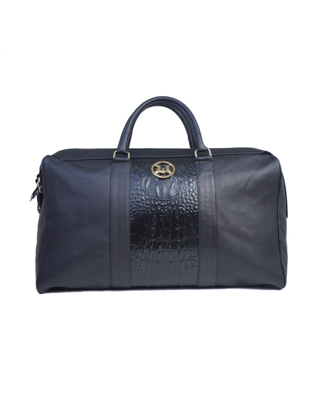 Duffle Bag: Black and Black Crocodile Print Combination